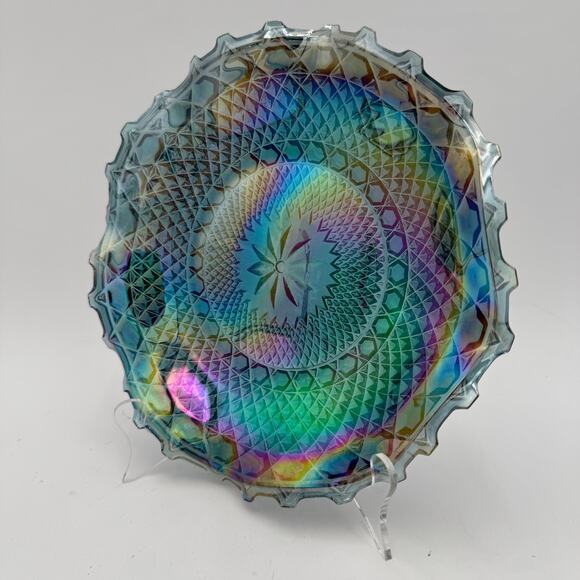 Vintage Indiana Carnival Glass Windsor Blue 10" Round Crimped Bowl - Picture 2 of 6